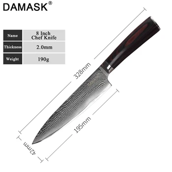 DAMASC Super-Ascuțite 8 inch Damasc Cuțit Bucătar-șef VG10 Core 67 Strat de Oțel Damasc Chef Bucătărie Cuțite Mâner din Lemn Instrument de Bucatarie