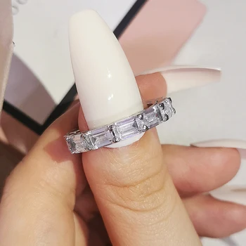 2021 Noi Sosiri de Lux Printesa Smarald Tăiat Argint 925 Eternitate Inel de Trupa pentru Nunta Femei Partid Cadou Bijuterii Z18