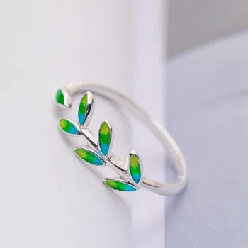 Moda de sex Feminin Degetul Arătător Ring Frunză Verde de Argint 925 Inel de Nunta Superba Cerc Inel pentru Femei Fata de Partid Bijuterii
