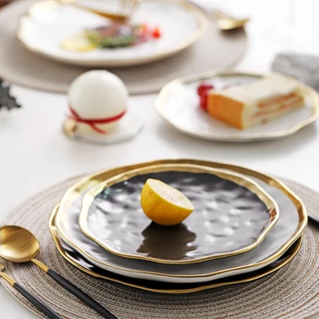 Nordic placa ceramica de salata de Fructe, Desert de crăciun plăci plăci de aur negru portelan seturi de cină Petrecere tăvi rotunde decorative