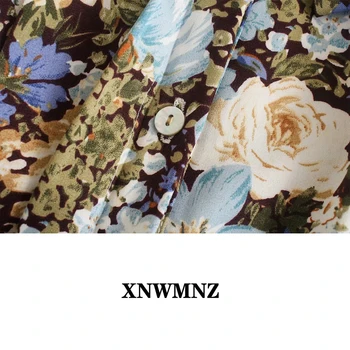 XNWMNZ y2k Femei 2021 Moda Tipărite tricou trunchiate Dulce arc lung manseta maneci Femei Topuri Chic bejewelled butonul Bluze