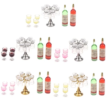 Noi 1 Set Delicat Casă De Păpuși În Miniatură Bar Mini Sticla De Vin Pahar De Șampanie Suport Rack Juca Mobila De Bucatarie