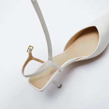 ZA Alb Cataramă Glezna cu Toc Înalt Sandale Femei 2021 Vara Noi Subliniat Superficial Gura Stiletto Pantofi Singur Birou Femei