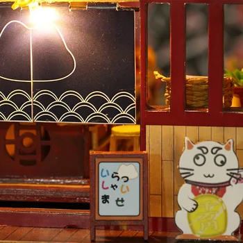 Noi DIY Sushi Japonez Magazin Cabana Casa de Păpușă de Lemn Kit Miniatura, cu Mobilier Casa de Păpuși Jucarii pentru Copii, Cadouri de Craciun