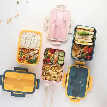 Japoneze Bento box style pentru copii Student container pentru alimente Paie de Grâu Material anti-Scurgere Pătrat caseta de prânz Cu Compartiment
