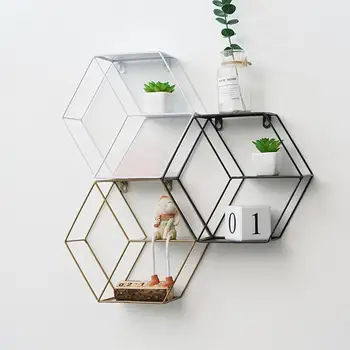 Stil Nordic Fier Grila Hexagonală Raft de Perete Combinație Dormitor Agățat de Perete Camera de zi Figura Geometrica Pentru Perete Decorati E8B5