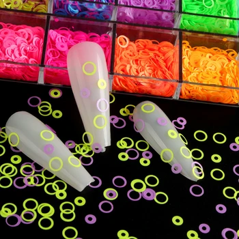12Grids/Cutie Mix Dimensiuni Fluorescență Cerc Gol Paiete Pentru Unghii Sclipici Paillette Nail Art Felie Paiete Decoratiuni de Arta Unghiilor