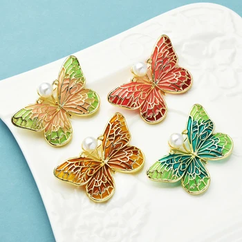 Wuli&copilul Email Fluture Broșe Femei Pearl 4-culoare Insecte Cămașă Rochie Ace de Brosa, Cadouri de