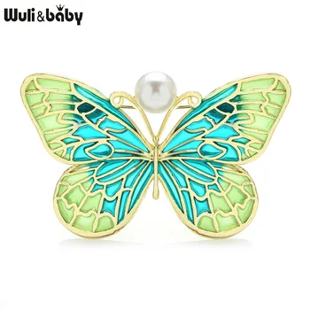Wuli&copilul Email Fluture Broșe Femei Pearl 4-culoare Insecte Cămașă Rochie Ace de Brosa, Cadouri de