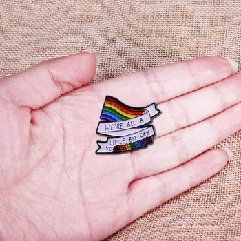 Suntem cu Toții Un Pic Gay Email Pin HS LGBTQ Steag Curcubeu Brosa Mândrie Insigna Trata Oamenii Cu Bunătate Cadou