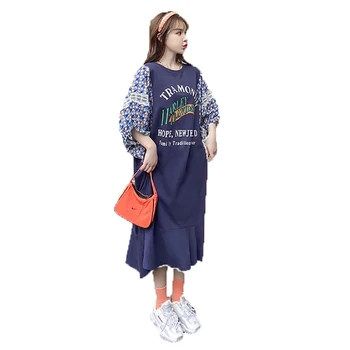 Supradimensionate de Vară Rochie de Femei 2021 Batwing Mâneci Liber Casual tricou Rochie Mozaic coreean Leagăn Unduiri Rochie