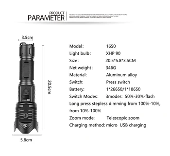 Pocketman 60000LM XHP90 Lanterna LED-uri XHP50 USB Reîncărcabilă Lanterna cu Zoom Mână de Lumină rezistent la apa Lanterna Utilizare Baterie 18650
