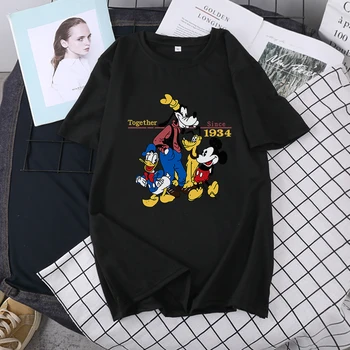 Disney Kawaii Mickey Mouse Vara T-shirt Doamnelor Top Negru Doamnelor Casual, O-Neck Top Ladies Kormen coreeană Stil Harajuku Îmbrăcăminte