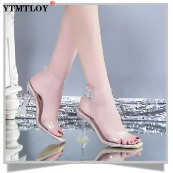 PVC Transparent Floarea Soarelui Sandale Femei Cupa de Cristal Clar cu Toc Stiletto Sexy Pompe de Pantofi de Vara pentru Femei Pompe de Dimensiunea 42