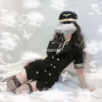 Însoțitor De Zbor Uniformă Adânc V-Gât Rochie De Lenjerie Sexy De Noapte Clubwear Stewardesă Anime Cosplay Haine De Servitoare Costume De Marinar