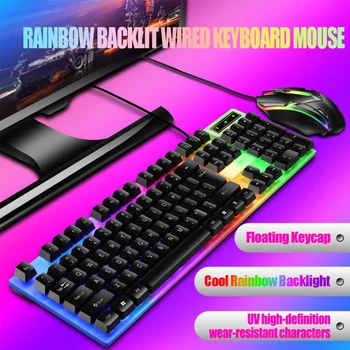 104 Taste cu Fir Gamer Tastatura și Mouse-ul Colorat Set LED Backlit Keyboard USB Gaming Keyboard Mouse de Gaming pentru PC Laptop