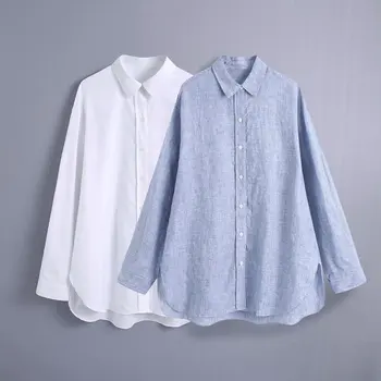 VUWWYV Za Femei Supradimensionat Tricou Alb Butonul Până Camasi Femei de Vară 2021 Guler Lung Camasa Femei Maneca Lunga Bluza Feminin