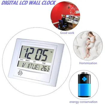 Wireless Ceas de Perete Digital Temperatura Interioară Electric, Ceas de Birou Ușor de citit Display LCD Mare Termometru cu Statie Meteo