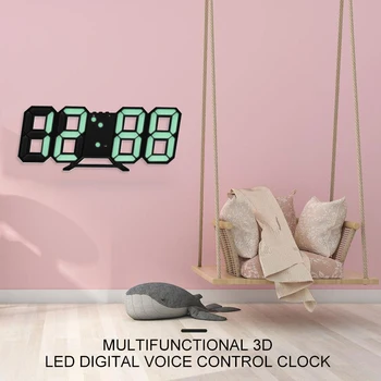 3D LED Digital Ceas cu Alarmă Ceas Stralucitoare Agățat Ceas de Perete cu Calendar, Termometru pentru Dormitor, Birou de Acasă Decor