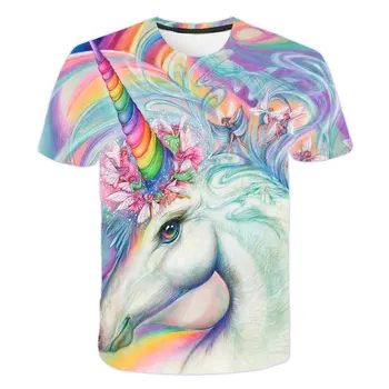 Haine fete de la 4 la 14 ani nou Unicorn de culoare plumb pictură t shirt de imprimare 3D Fete tricou Poliester unicornio pentru fete 4-14T