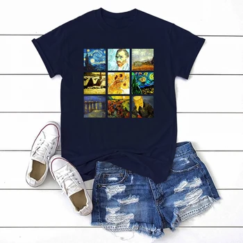 Van Gogh Lucrări Sanscrită Creative Print cu Maneci Scurte T Shirt pentru Femei de Moda Hip Hop tricouri Femeie din Bumbac Casual Teuri Pentru Femei
