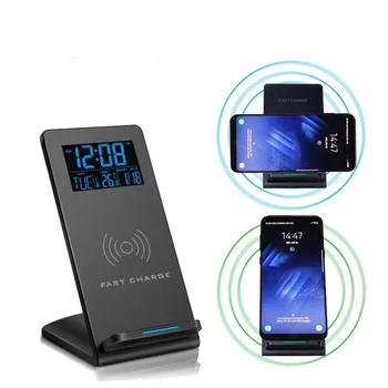Electric, Ceas cu Alarmă cu Pad de Încărcare fără Fir Încărcător de Telefon pentru Samsung iPhone Temperatura LCD Digital Desktop Decor pentru Casa
