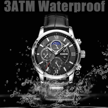 LIGE Mens Ceasuri de Lux de Top de Brand Sport Impermeabil Ceas de mână Cuarț Cronograf Militară din Piele Relogio Masculino