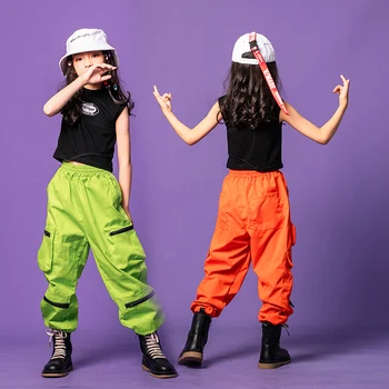 Copii Dans Hip Hop Haine Negre Rezervor Topuri Culturilor Tricou Streetwear Tactice Cargo Pantaloni pentru Fete de Dans Costum de Haine