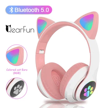 Lumina Flash Drăguț Urechi de Pisică Bluetooth fără Fir Căști cu Microfon Poate controla LED Copil Fata de Muzica Stereo Cască setul cu Cască de Telefon Cadou