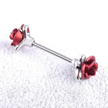 Din Oțel inoxidabil Biberon Inel Floare Trandafir Scut Biberon Piercing Bijuterii pentru Femei, Cadou MAEA99
