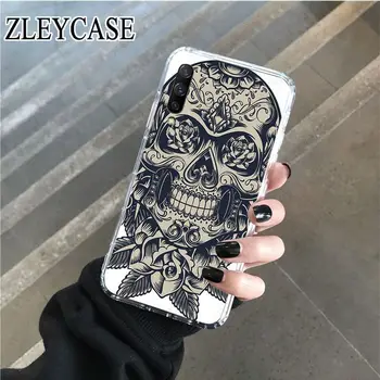 Hot Caz Telefon Moale Pentru samsung Galaxy A50 A10 A30 A70 A7 A9 A10S J5 J6 J7 J8 2018 CAZ Mexican Craniu Fata tatuate Arta