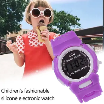 Digital LCD Mov Fată Drăguță Copii Ceas Curea Silicon rezistent la apa pentru Copii Moda Sport Ceas cu Alarma ceas de Mână